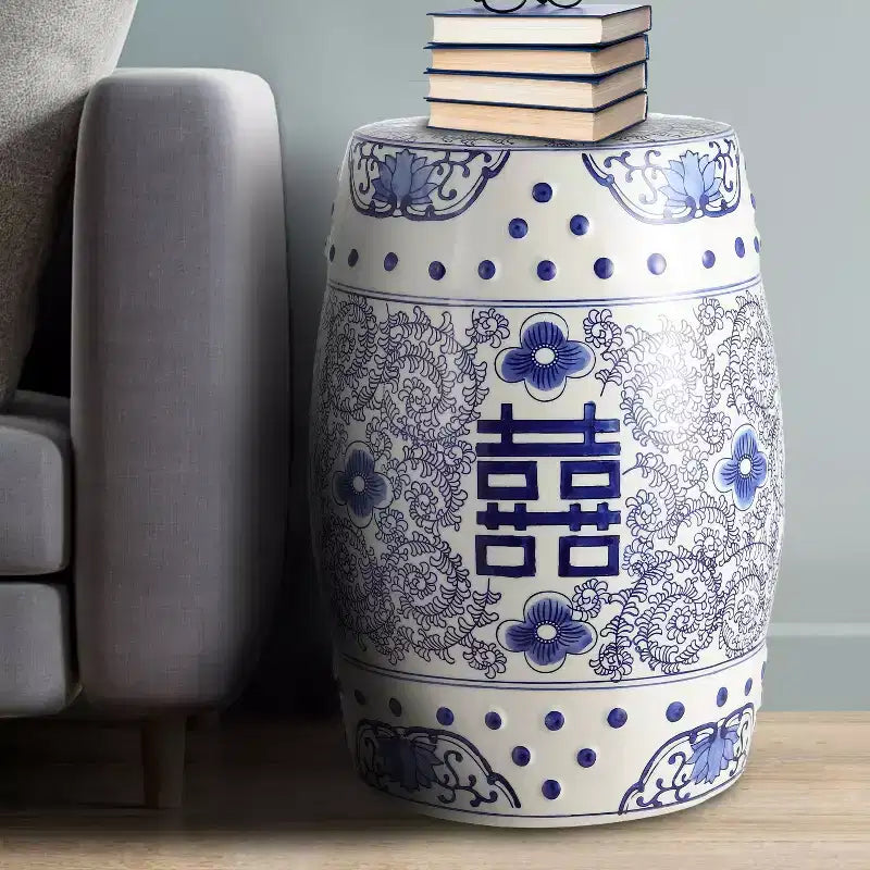 JONATHAN Y Double Happiness Sgabello da giardino/tavolino in ceramica Chinoiserie 18