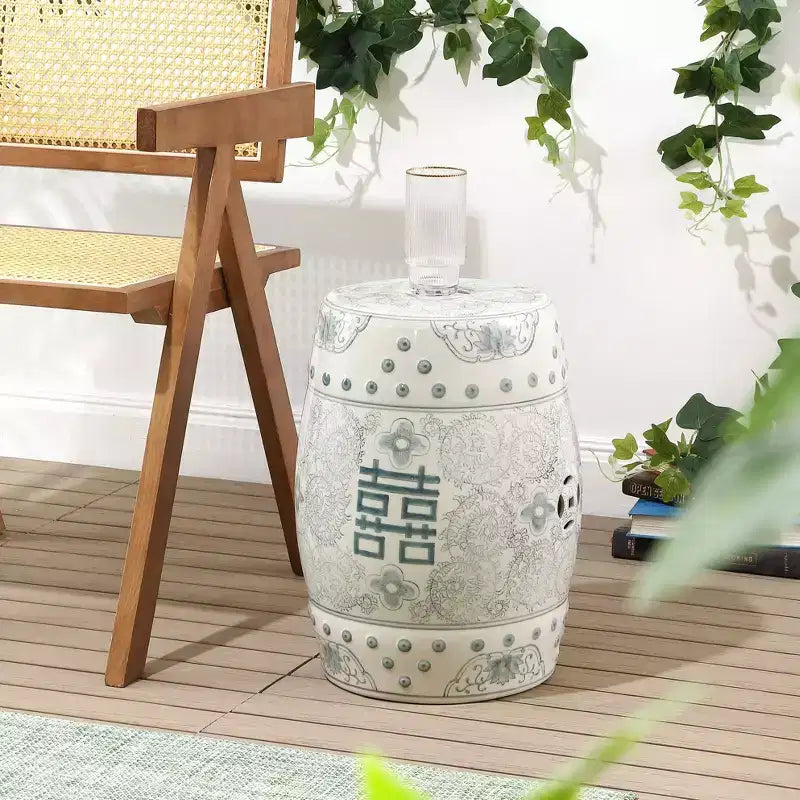 JONATHAN Y Double Happiness Sgabello da giardino/tavolino in ceramica Chinoiserie 18