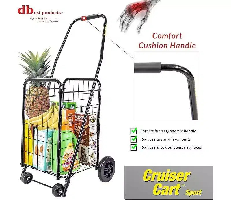 dbest products Cruiser Cart Carrello leggero pieghevole sportivo per la spesa, la lavanderia, con ruote, a cesto