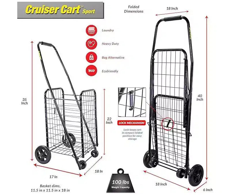 dbest products Cruiser Cart Carrello leggero pieghevole sportivo per la spesa, la lavanderia, con ruote, a cesto