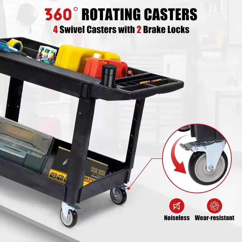 Carrello di servizio multiuso, 250 kg per carichi pesanti, in PP, con ruote girevoli a 360°, ripiano grande, maniglia per il trasporto