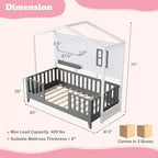 Letto per bambini a capanna Costway, dimensione singola, con finestra recintata, doghe in legno e 2 ripiani portaoggetti