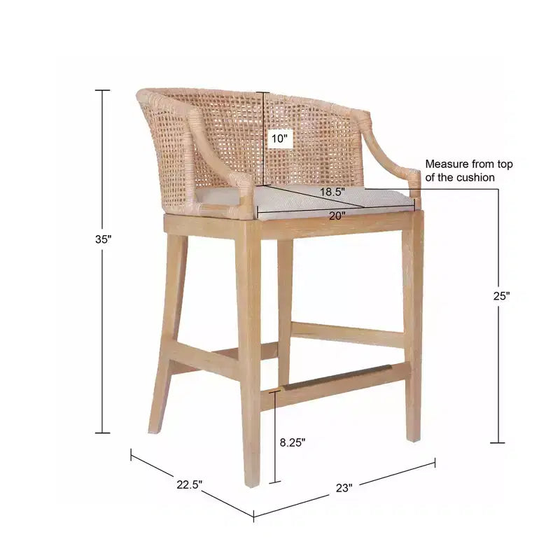 Sgabello da bar Martha Stewart 25 Playa in rattan fatto a mano, altezza bancone