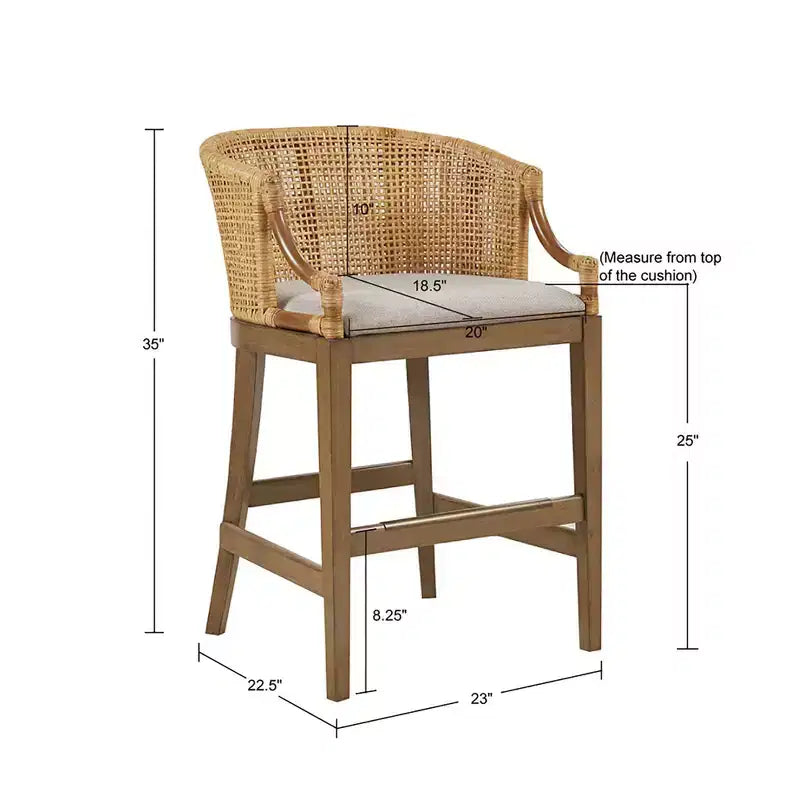 Sgabello da bar Martha Stewart 25 Playa in rattan fatto a mano, altezza bancone