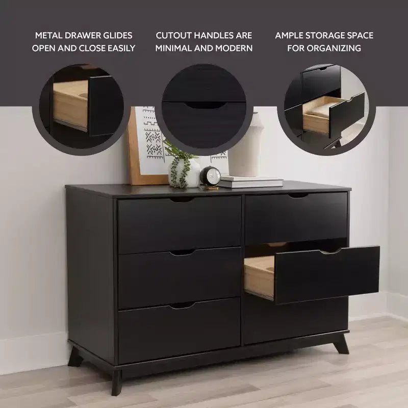 Cassettiera Pensy con 6 cassetti in legno massello stile moderno di metà secolo - Powell