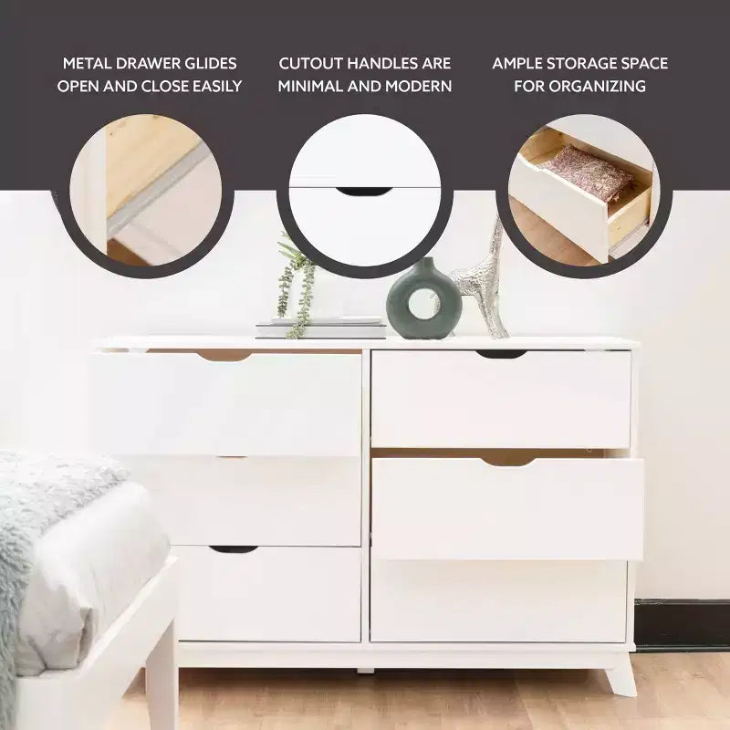 Cassettiera Pensy con 6 cassetti in legno massello stile moderno di metà secolo - Powell