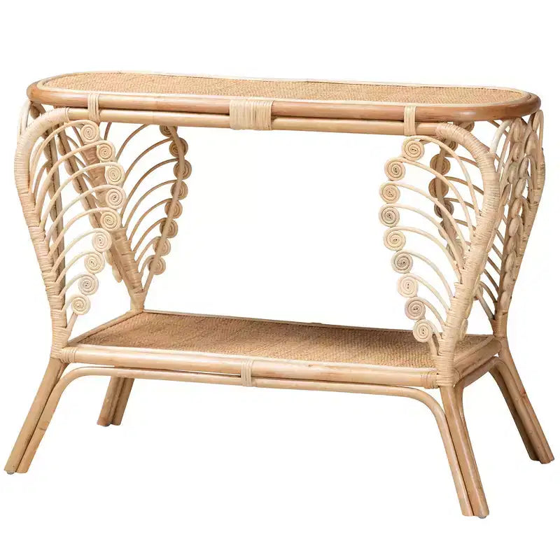 bali & pari Bastet Consolle a 2 ripiani in rattan naturale marrone moderno bohémien
