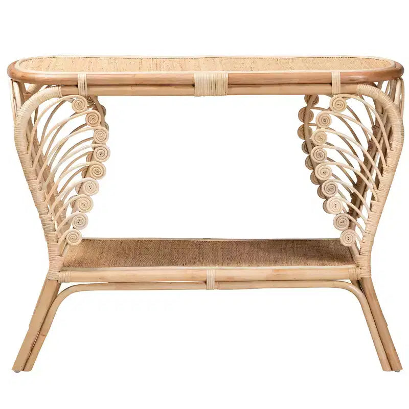 bali & pari Bastet Consolle a 2 ripiani in rattan naturale marrone moderno bohémien
