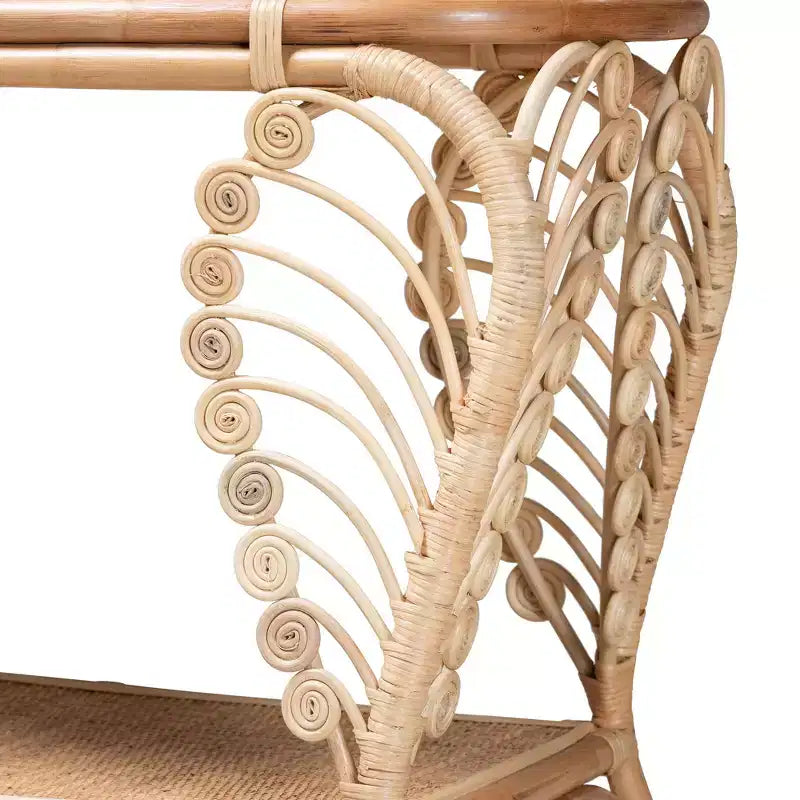 bali & pari Bastet Consolle a 2 ripiani in rattan naturale marrone moderno bohémien
