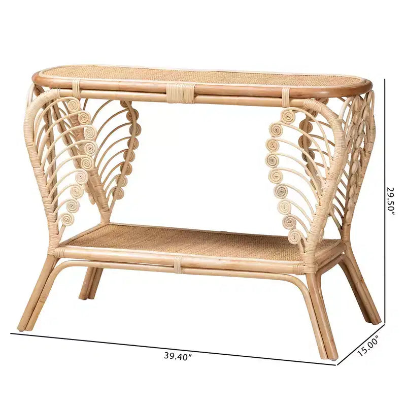 bali & pari Bastet Consolle a 2 ripiani in rattan naturale marrone moderno bohémien