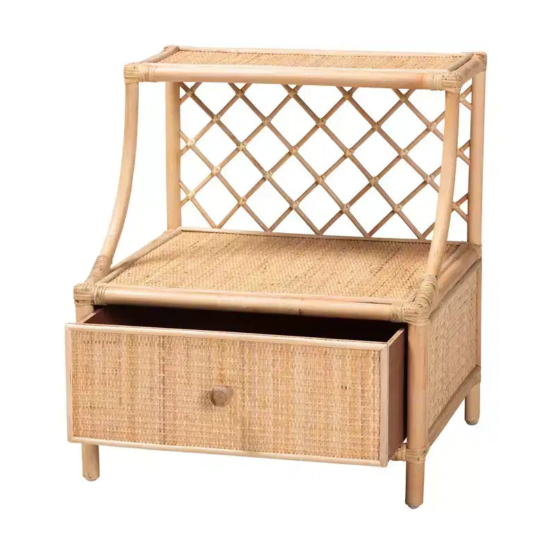 bali & pari Lalo Comodino moderno bohémien in rattan naturale marrone a 1 cassetto