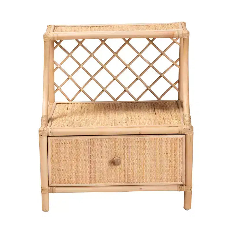 bali & pari Lalo Comodino moderno bohémien in rattan naturale marrone a 1 cassetto