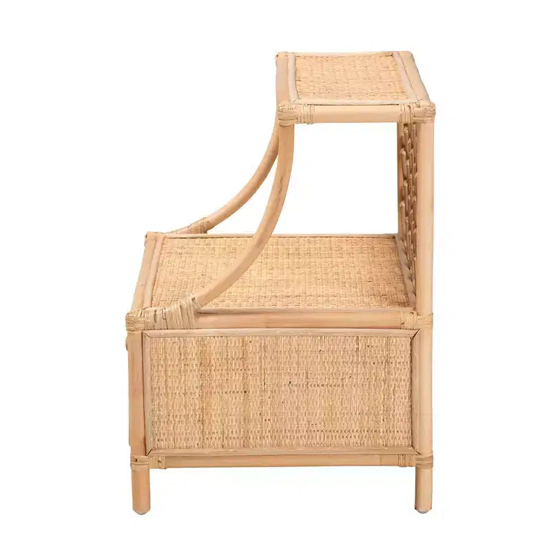 bali & pari Lalo Comodino moderno bohémien in rattan naturale marrone a 1 cassetto