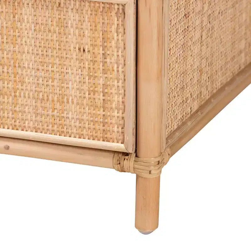 bali & pari Lalo Comodino moderno bohémien in rattan naturale marrone a 1 cassetto