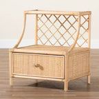 bali & pari Lalo Comodino moderno bohémien in rattan naturale marrone a 1 cassetto