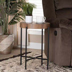 Baxton Studio Savion Modern Industrial Walnut Brown Finished Wood and Black Metal End Table