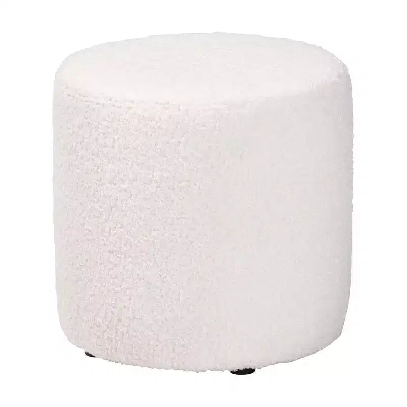 Pouf imbottito Tori di Baxton Studio, in bouclé avorio, moderno e contemporaneo