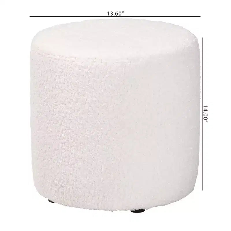 Pouf imbottito Tori di Baxton Studio, in bouclé avorio, moderno e contemporaneo