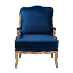 Poltrona accent Baxton Studio Jules tradizionale blu navy in tessuto e legno con finitura rovere francese marrone