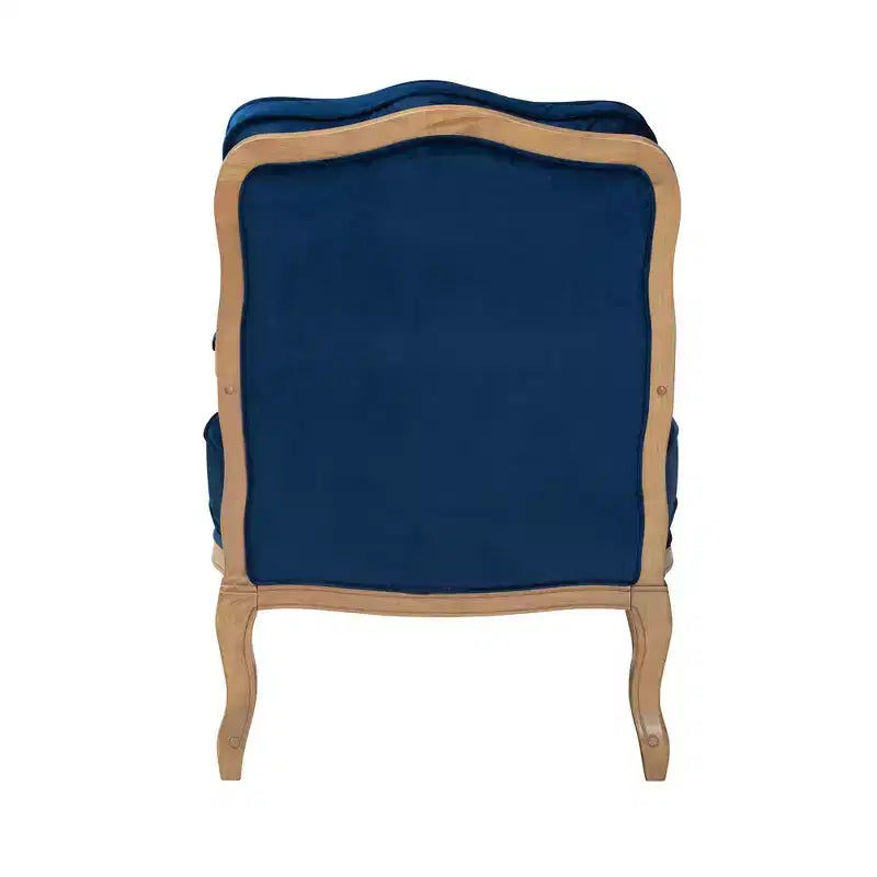 Poltrona accent Baxton Studio Jules tradizionale blu navy in tessuto e legno con finitura rovere francese marrone