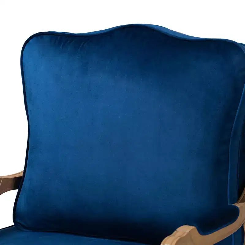 Poltrona accent Baxton Studio Jules tradizionale blu navy in tessuto e legno con finitura rovere francese marrone