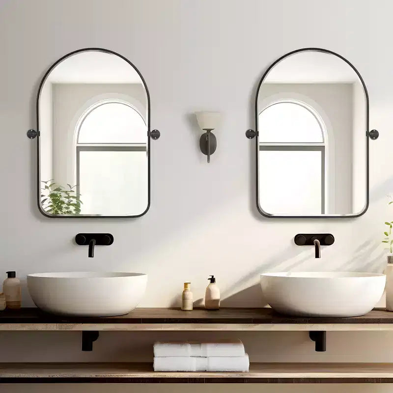 Specchio basculante da bagno Dovelina con cornice in metallo, set da 2 specchi da appendere