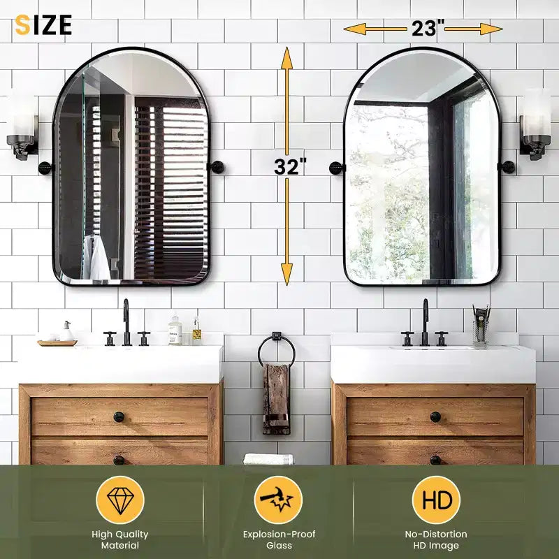 Specchio basculante da bagno Dovelina con cornice in metallo, set da 2 specchi da appendere