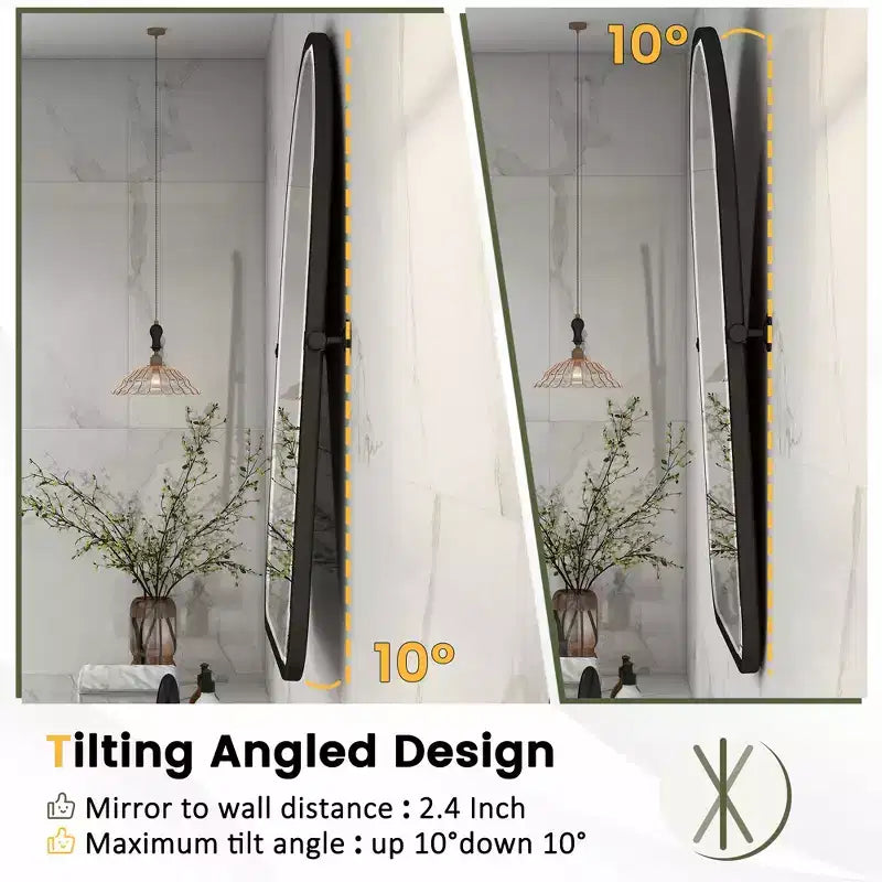 Specchio basculante da bagno Dovelina con cornice in metallo, set da 2 specchi da appendere