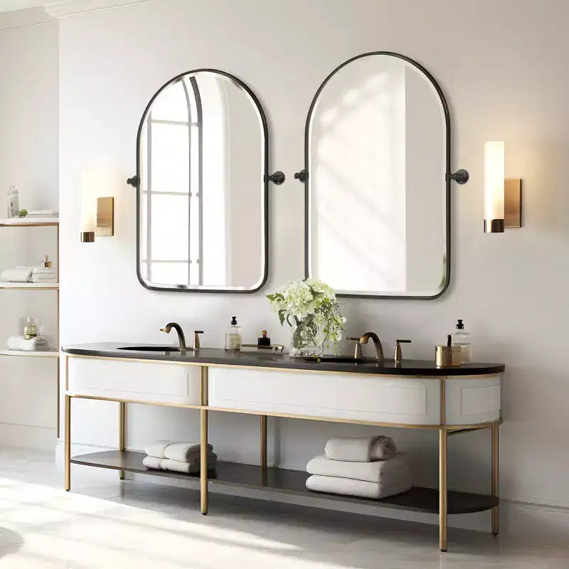 Specchio basculante da bagno Dovelina con cornice in metallo, set da 2 specchi da appendere