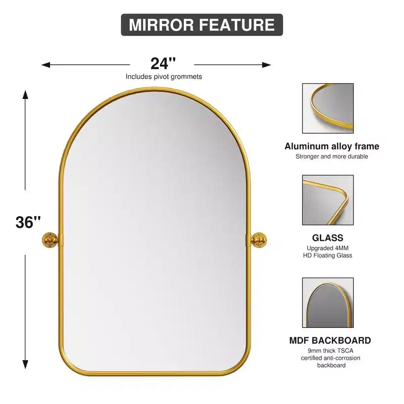 Specchio basculante da bagno Dovelina con cornice in metallo, set da 2 specchi da appendere