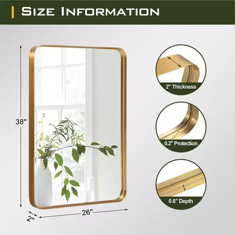 Dovelina Specchio da Parete Rettangolare con Cornice in Metallo Specchio da Bagno per Vanity