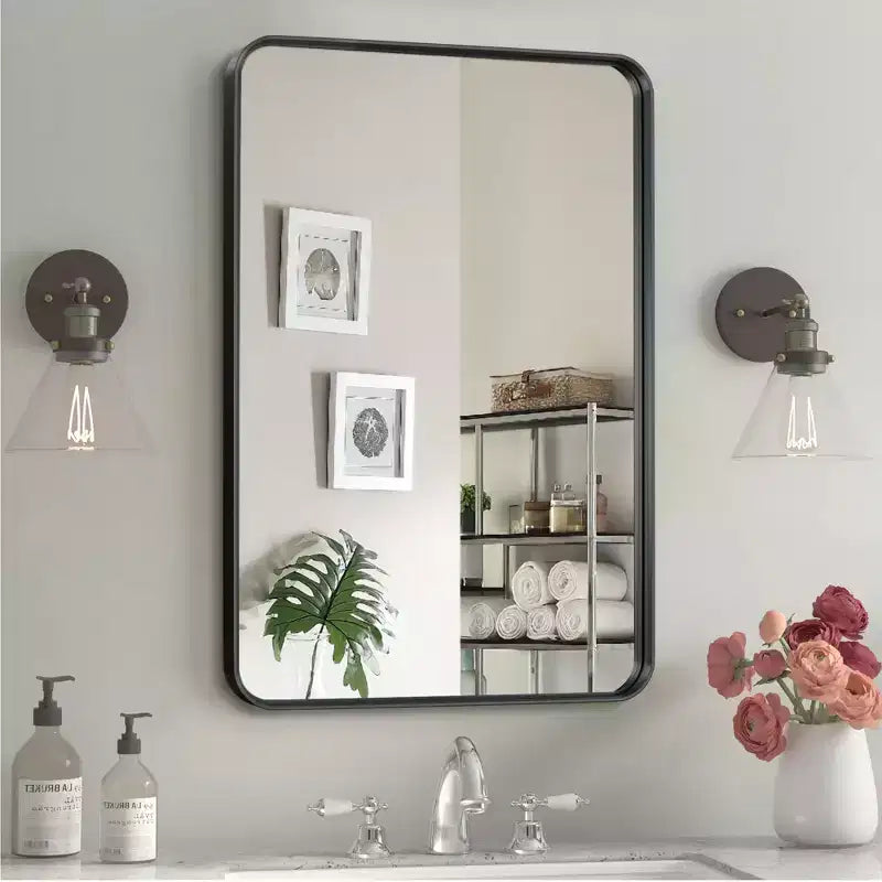 Dovelina Specchio da Parete Rettangolare con Cornice in Metallo Specchio da Bagno per Vanity