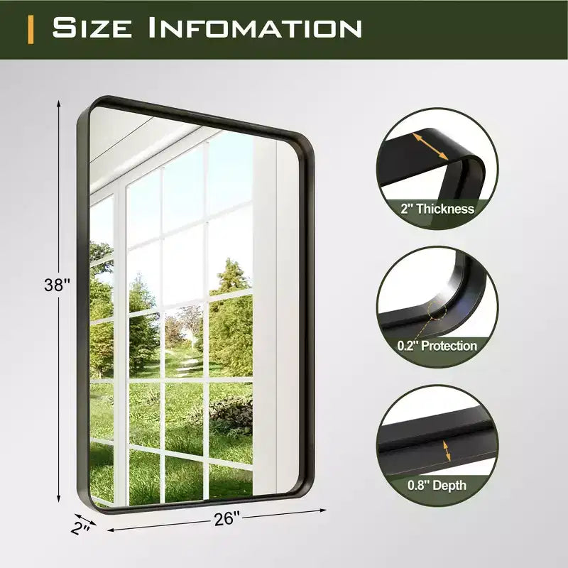 Dovelina Specchio da Parete Rettangolare con Cornice in Metallo Specchio da Bagno per Vanity