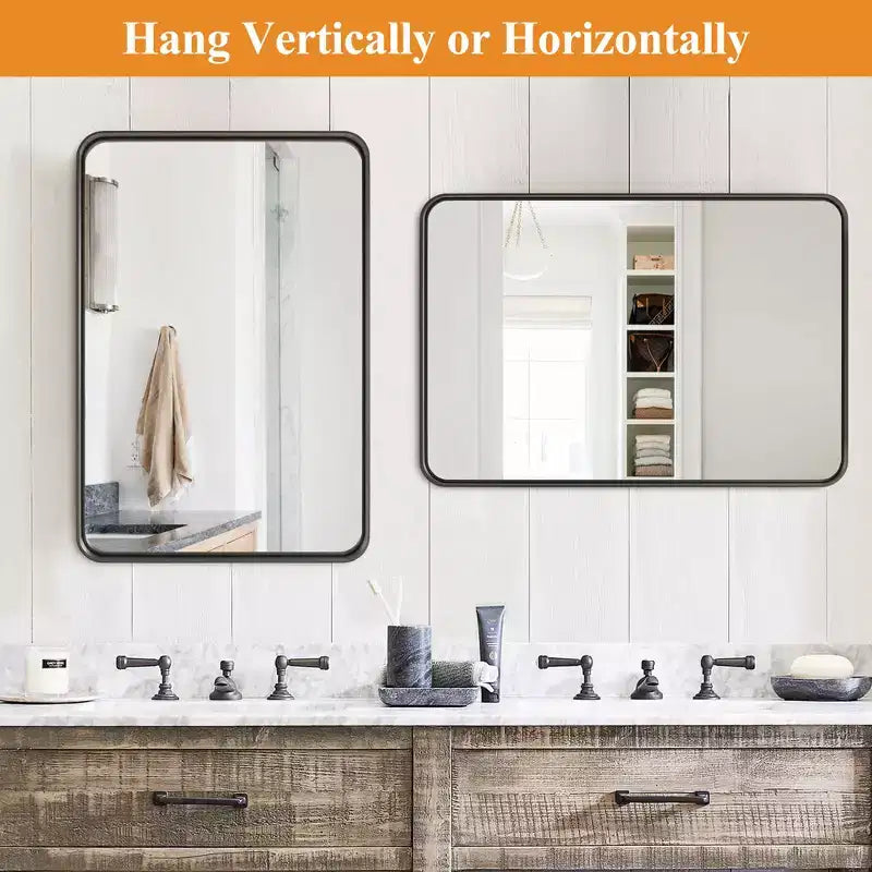 Dovelina Specchio da Parete Rettangolare con Cornice in Metallo Specchio da Bagno per Vanity