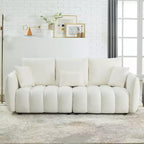 Divano Imbottito a 3 Posti, Divano in Tessuto Teddy con 3 Cuscini Schienale 4M - ModernLuxe