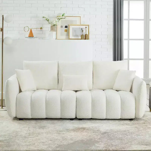 Divano Imbottito a 3 Posti, Divano in Tessuto Teddy con 3 Cuscini Schienale 4M - ModernLuxe