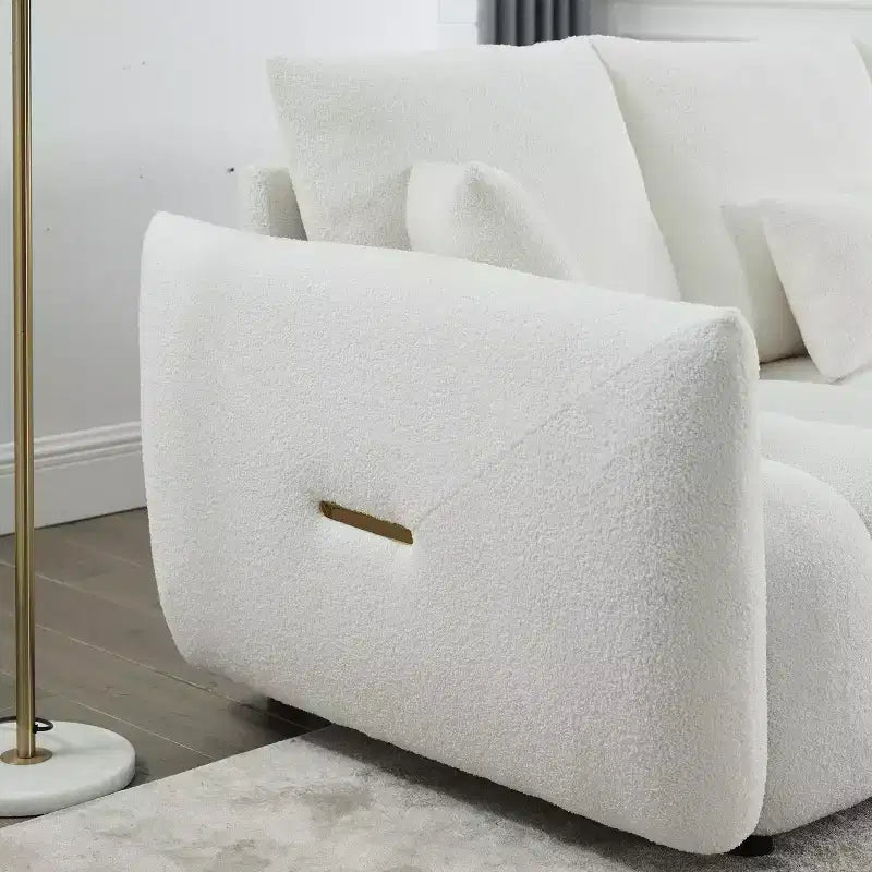 Divano Imbottito a 3 Posti, Divano in Tessuto Teddy con 3 Cuscini Schienale 4M - ModernLuxe