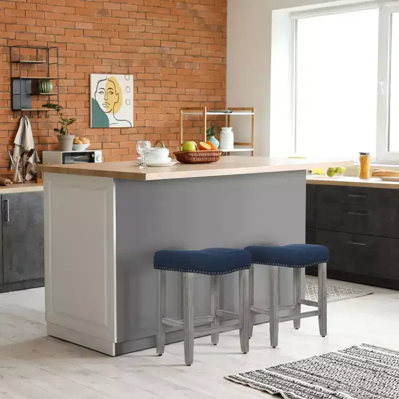 WestinTrends Sgabello da bancone con seduta imbottita a sella, 24 pollici (Set di 2), Grigio Antico/Blu Navy