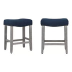 WestinTrends Sgabello da bancone con seduta imbottita a sella, 24 pollici (Set di 2), Grigio Antico/Blu Navy