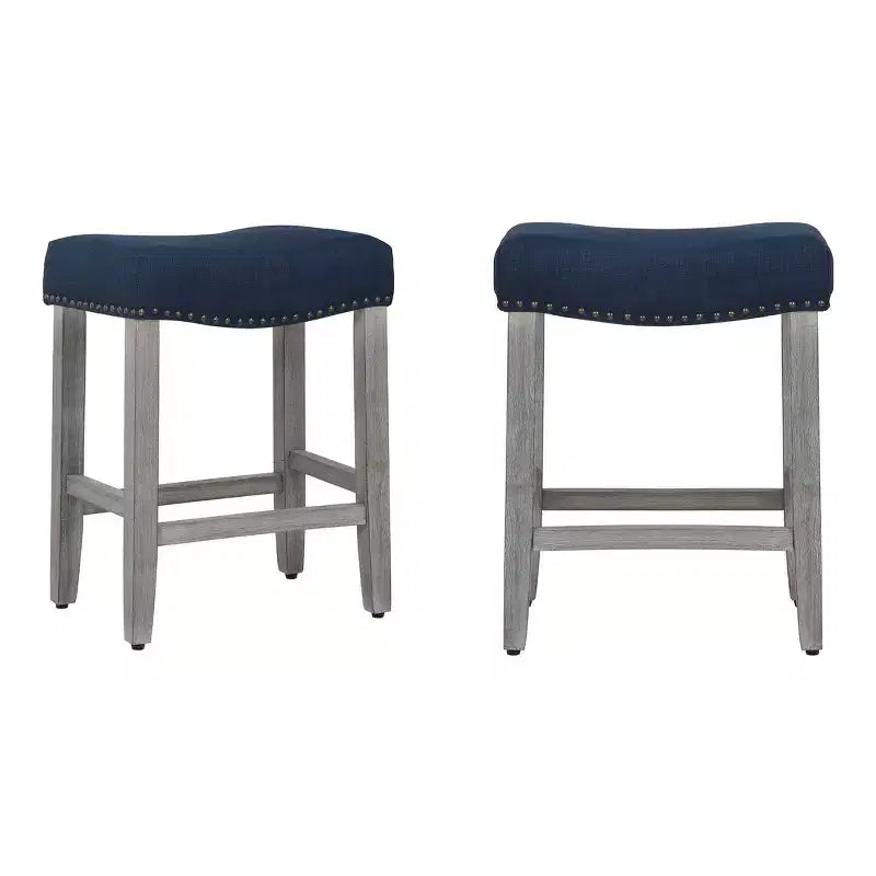 WestinTrends Sgabello da bancone con seduta imbottita a sella, 24 pollici (Set di 2), Grigio Antico/Blu Navy