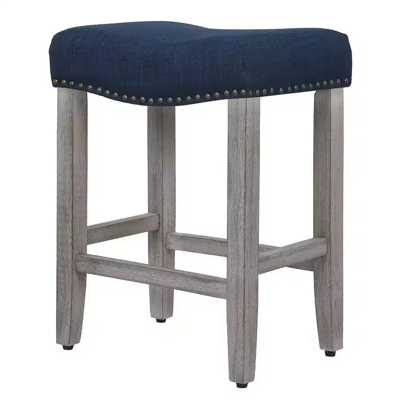 WestinTrends Sgabello da bancone con seduta imbottita a sella, 24 pollici (Set di 2), Grigio Antico/Blu Navy