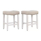WestinTrends 24 Upholstered Saddle Seat Counter Stool (Set of 2), Antique White/Beige