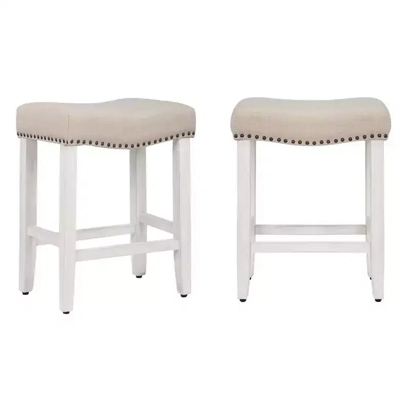 WestinTrends, Sgabello da bancone con seduta a sella imbottita (set da 2), 61 cm, bianco antico/beige