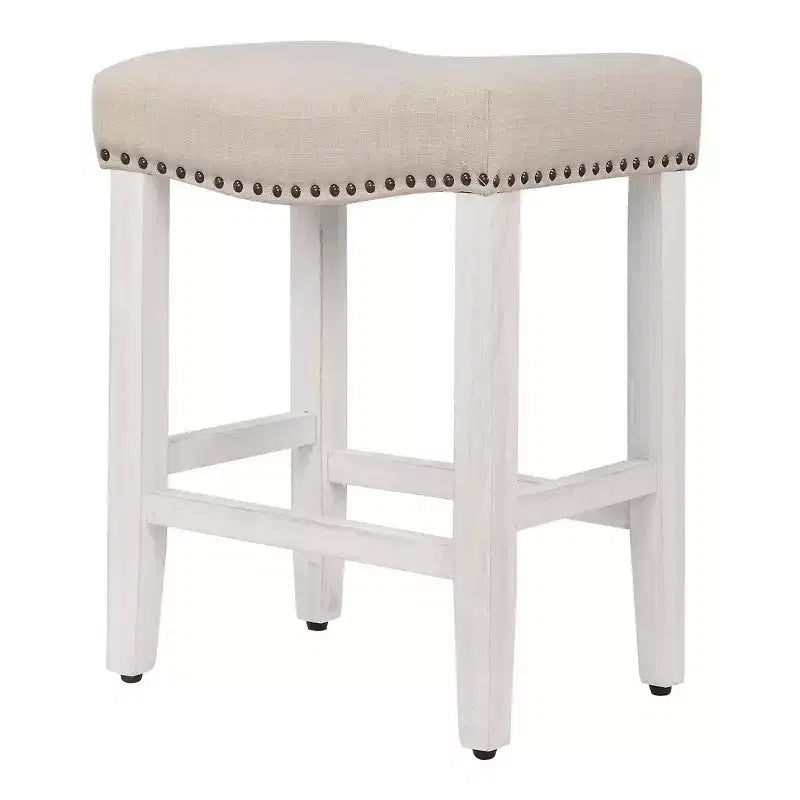 WestinTrends, Sgabello da bancone con seduta a sella imbottita (set da 2), 61 cm, bianco antico/beige