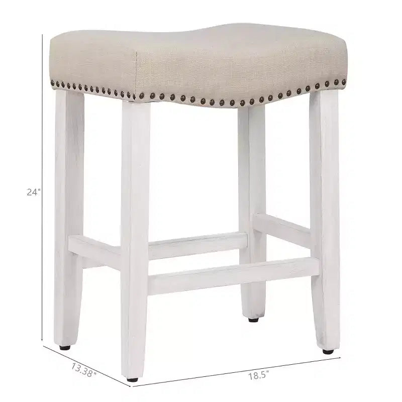 WestinTrends, Sgabello da bancone con seduta a sella imbottita (set da 2), 61 cm, bianco antico/beige