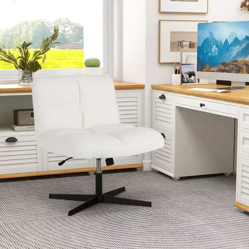 Sedia da scrivania Costway senza braccioli, sedia da trucco moderna girevole con altezza regolabile Grigio/Marrone/Beige