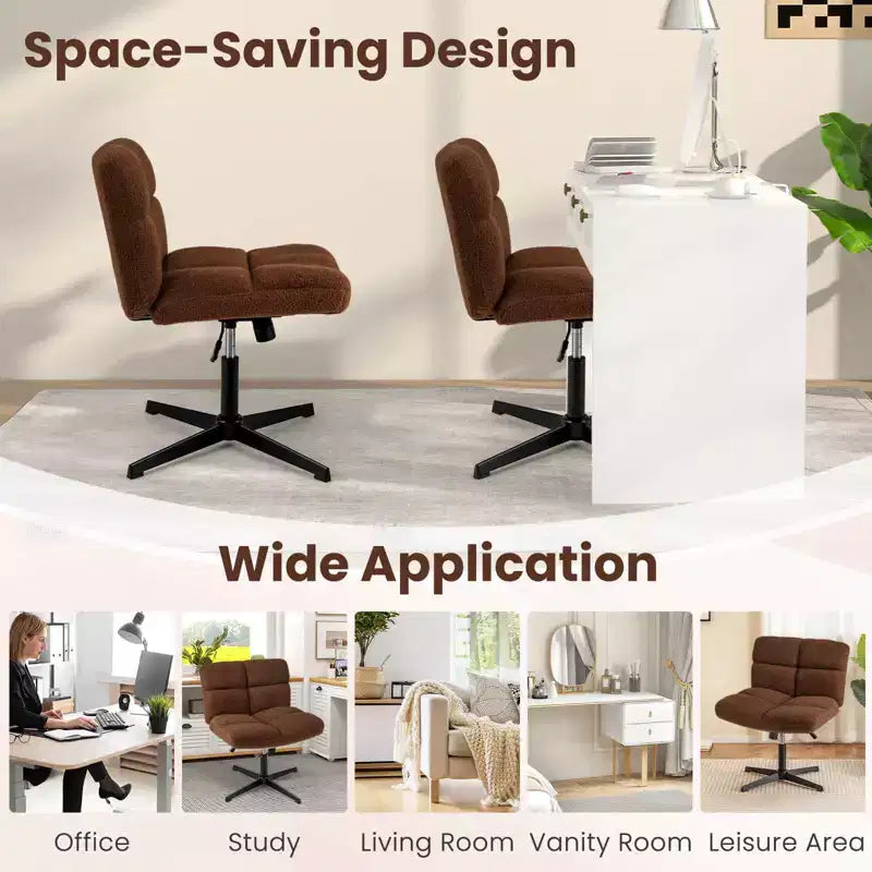 Sedia da scrivania Costway senza braccioli, sedia da trucco moderna girevole con altezza regolabile Grigio/Marrone/Beige