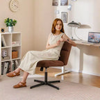 Sedia da scrivania Costway senza braccioli, sedia da trucco moderna girevole con altezza regolabile Grigio/Marrone/Beige