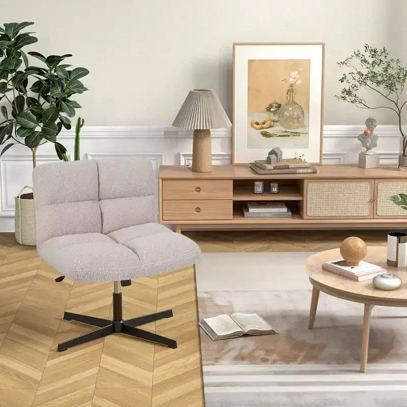 Sedia da scrivania Costway senza braccioli, sedia da trucco moderna girevole con altezza regolabile Grigio/Marrone/Beige