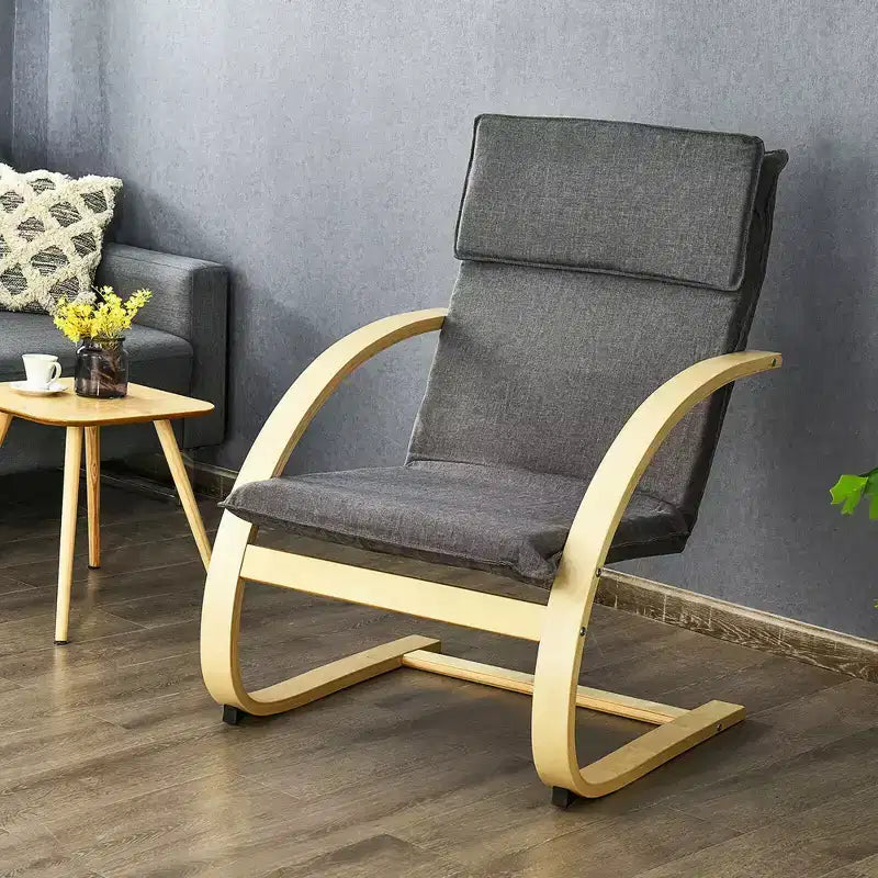Costway Sedia a Sdraio Moderna in Legno Curvo, Poltrona Accent da Salotto in Tessuto, Grigia